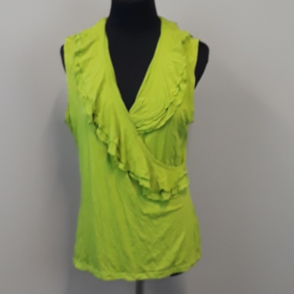 EVAN Picone green ruffled mock wrap top size L - Picture 1 of 7